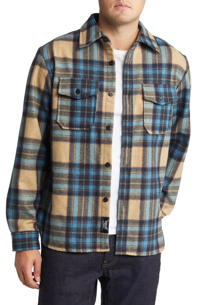 Schott Plaid Wool Blend Button-up Shirt Jacket In Blue