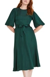 Kate Spade Matinee Puff-sleeve Twill Midi Dress In Pine Grove