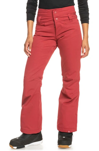 Roxy Diversion Insulated Water Repellent Snow Pants In Brick Red