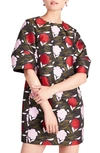 Kate Spade Rose Garden Puff-sleeve Brocade Mini Dress In Black Multi.