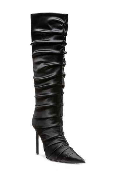 Stuart Weitzman Stuart Ruche 100 Satin Tall Boots In Black