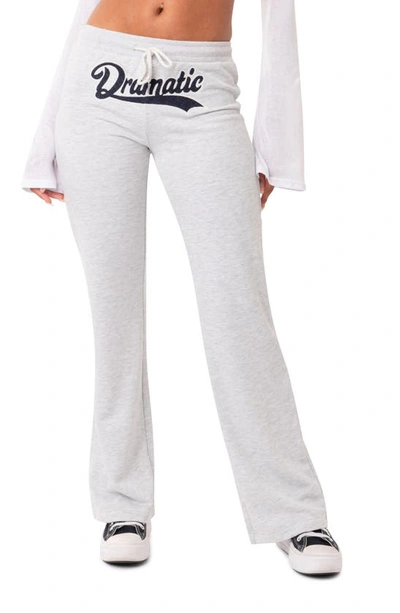 Edikted Dramatic Appliqué Low Rise Cotton Blend Fleece Pants In Gray