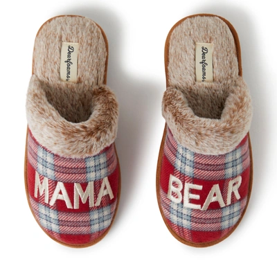 Dearfoams Women's Mama Bear Red Plaid Scuff Slippers In Multi