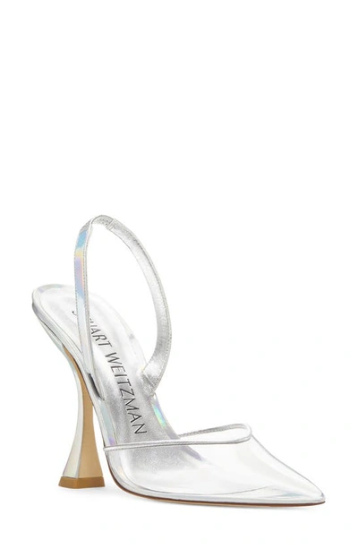 Stuart Weitzman Xcurve Iridescent Halter Slingback Pumps In Silver