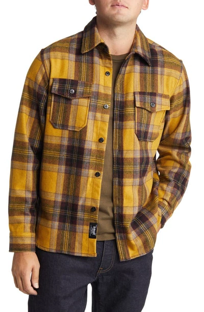 Schott Plaid Wool Blend Button-up Shirt Jacket In Mustard