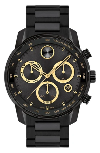 Movado Bold Verso Ionic Plated Steel Chronograph Watch In Black / Gold Tone / Yellow