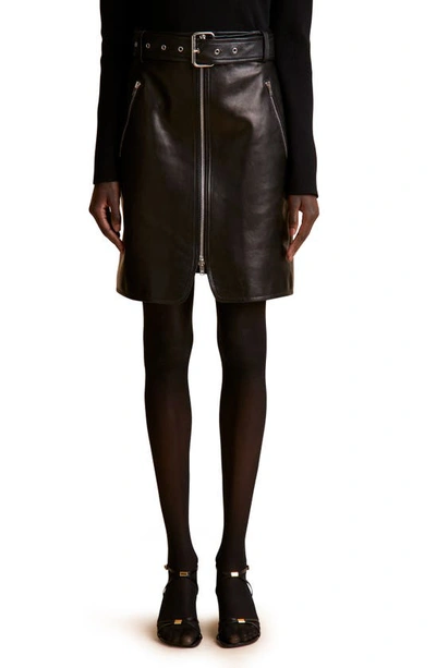 Khaite Luana Belted Leather Miniskirt In Black