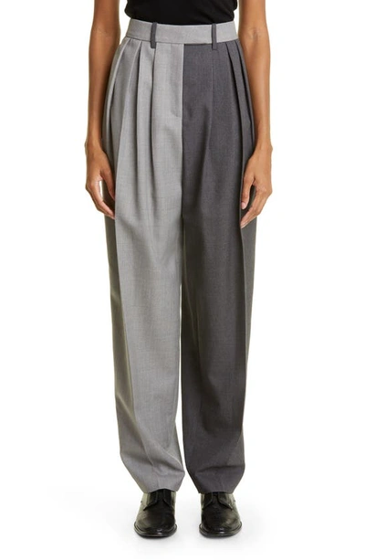 Partow Howell Pleated Two-tone Wool-twill Straight-leg Pants In Ash Charcoal Grey