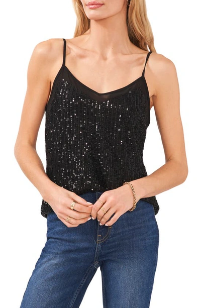 1.state Sheer Inset Sequin Camisole In Rich Black