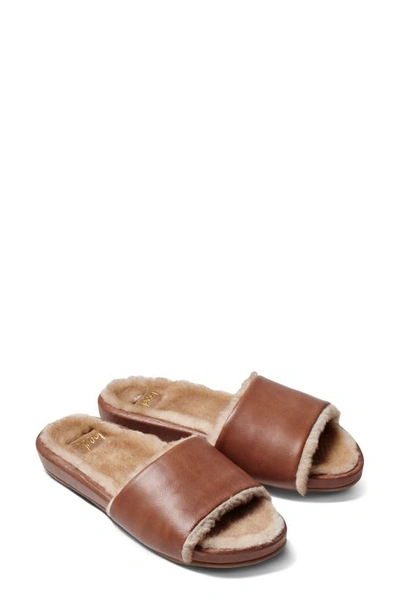 Beek Gallito Genuine Shearling Slide Sandal In Cognac Leather