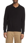 Vince Boiled Cashmere Johnny Collar Sweater In Black