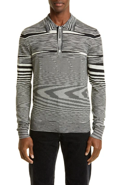 Missoni Space Dye Long Sleeve Wool Sweater Polo In Schwarz