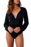 Free People In Your Arms Shirred Bodysuit In Black