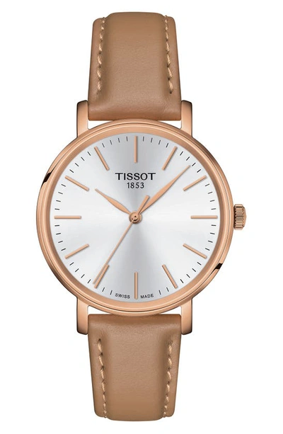 Tissot Everytime Leather Strap Watch, 34mm In Beige