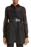 SACAI MIXED MEDIA LACE & WOOL BLEND BELTED JACKET
