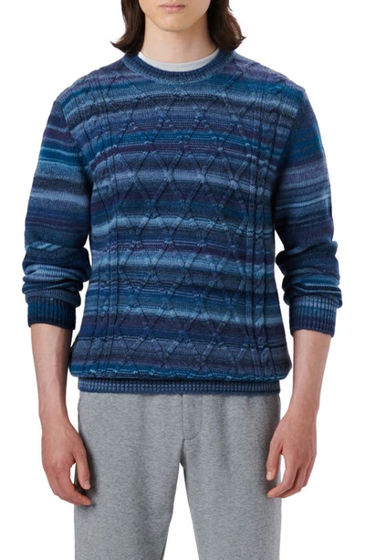 Bugatchi Striped Cable Jacquard Sweater In Air Blue