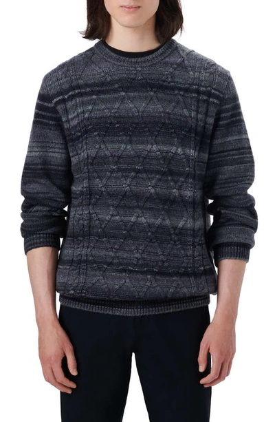 Bugatchi Striped Cable Jacquard Sweater In Caviar