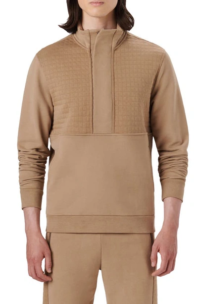 Bugatchi Quilted Quarter-zip Organic Cotton Sweatshirt In Tobacco