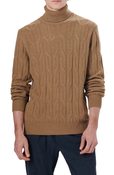 Bugatchi Cable Knit Turtleneck Jumper In Tobacco