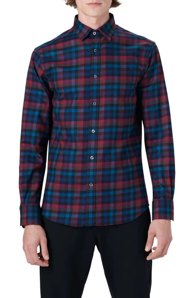Bugatchi Shaped Fit Plaid Print Stretch Cotton Button-up Shirt In Wine