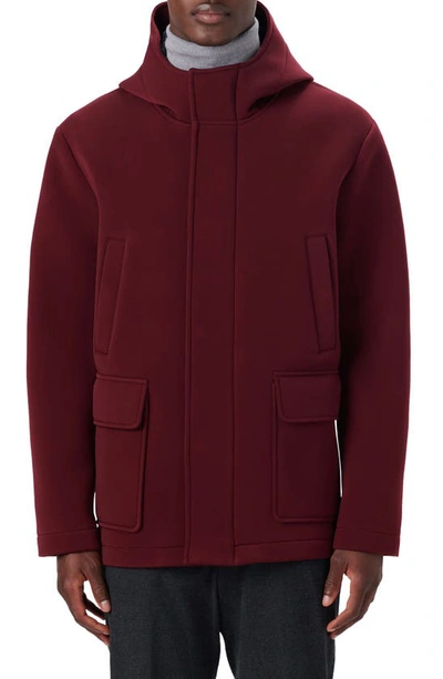 Bugatchi Full Zip Hooded Water Repellent Bomber Jacket In Cabernet