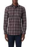 Bugatchi Shaped Fit Geometric Print Stretch Cotton Button-up Shirt In Wine