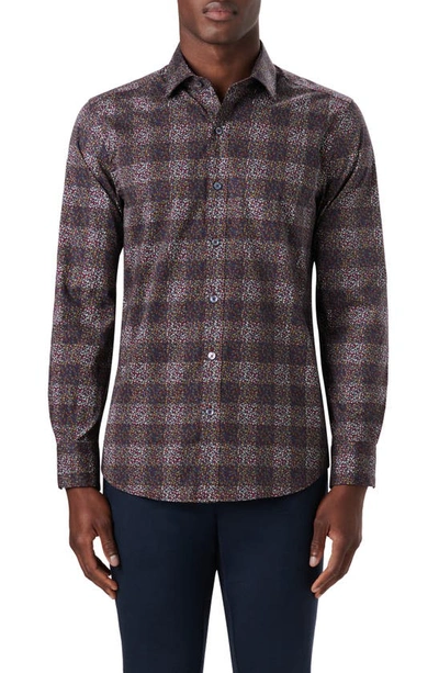 Bugatchi Shaped Fit Geometric Print Stretch Cotton Button-up Shirt In Wine