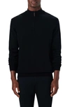 Bugatchi Water Repellent Merino Wool Quarter-zip Pullover In Black