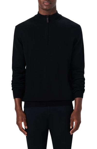 Bugatchi Water Repellent Merino Wool Quarter-zip Pullover In Black