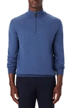 Bugatchi Water Repellent Merino Wool Quarter-zip Pullover In Denim