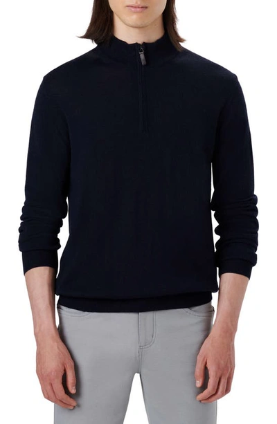 Bugatchi Water Repellent Merino Wool Quarter-zip Pullover In Midnight