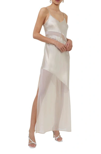 French Connection Satin Maxi Cami Dress With Panels In Off White In Multi