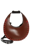 Staud Mini Moon Lace Leather Bag In Mahogany/ Cherry