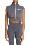 Palm Angels Classic Track Logo-print Cropped Stretch-woven Vest In Dark Grey White