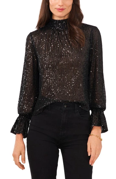 1.state Women's Long Sleeve Sequin Drape Back Blouse In Rich Black