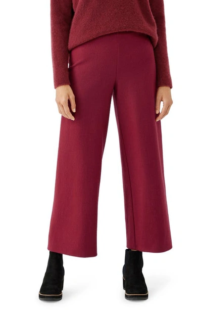 Eileen Fisher High Waist Wool Wide Leg Pants In Deep Claret