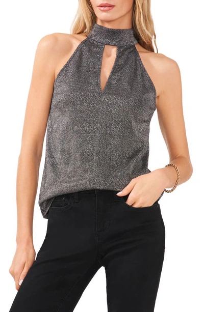 1.state Women's Knit Sparkle Sleeveless Halter Keyhole Top In Rich Black