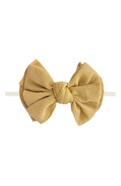 Baby Bling Babies' Metallic Fab Skinny Bow Headband In Ivory/ Metallic Gold