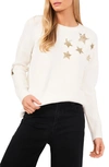 Cece Sequin Star Cotton Blend Sweater In Antique White