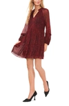 Cece Metallic V-neck Long Sleeve Minidress In Glamour Red