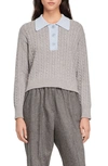 Sandro Button-down Cable Wool Sweater In Grey