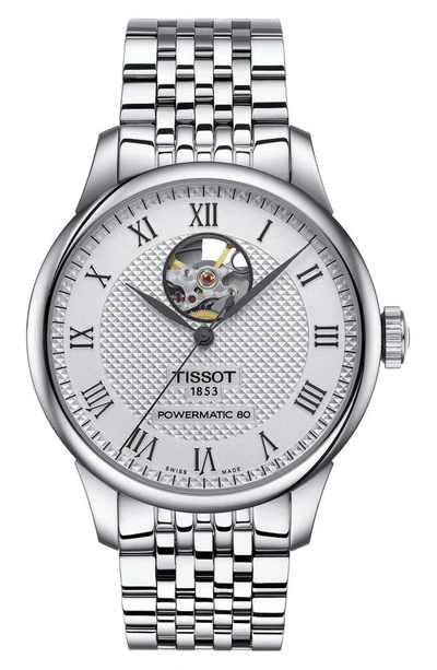Tissot Men's Swiss Automatic Le Locle Powermatic 80 Open Heart Stainless Steel Bracelet Watch 39mm In Grey