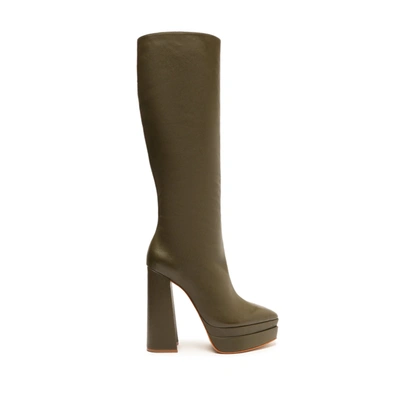 Schutz Elysee Up Leather Boot In Military Green