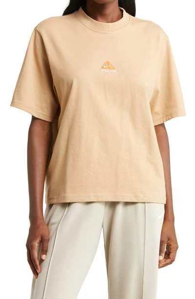 Nike Embroidered Logo Relaxed Fit T-shirt In Hemp/ Electro Orange/ White