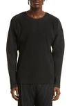 Issey Miyake Pleated Relaxed-fit Boat-neck Woven Top In Black
