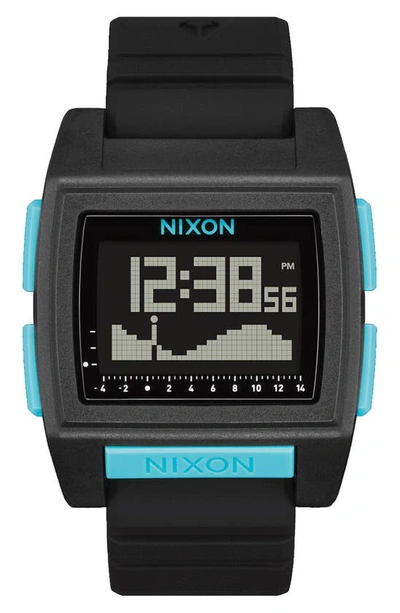 Nixon Base Tide Pro Digital Silicone Strap Watch, 42mm In All Black / Blue