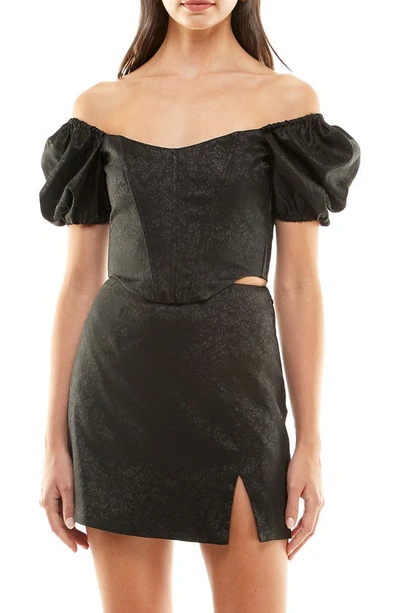 Wayf X Jourdan Sloane Emma Puff Sleeve Corset Top In Black