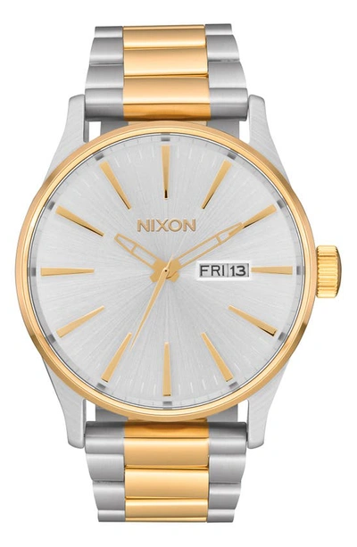 Nixon Men's Sentry Stainless Steel Bracelet Watch 42mm In Silver Gold