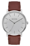 Nixon Porter Round Leather Strap Watch, 40mm In Gunmetal/ Charcoal/ Taupe