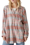Lucky Brand Women's Plaid Button-down Long-sleeve Tunic Shirt In Orange